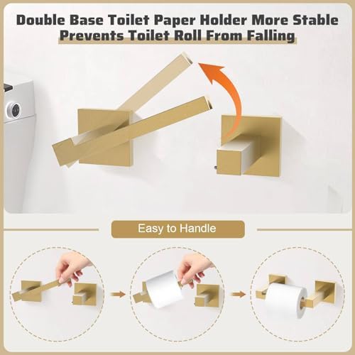 5-Piece Towel Bar Set Brushed Gold Bathroom Hardware Accessories Set Includes Upgraded Double Base Toilet Paper Holder,Modern Square Towel Holder Set Stainless Steel Wall Mount 23.6 Inch - Image 2
