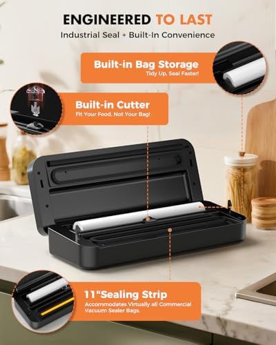 Vacuum Sealer for Food, Food Saver, 95kPa, Easy Tear Cutter, 9-in-1 - Image 4