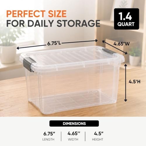 Superio 1.4 Quart Mini Clear Plastic Storage Container with Lid, Stackable Small Organizer Box for Crayons, Art Supplies, Beads, Sewing, Stationery & Food Storage, 24 Pack - Image 3