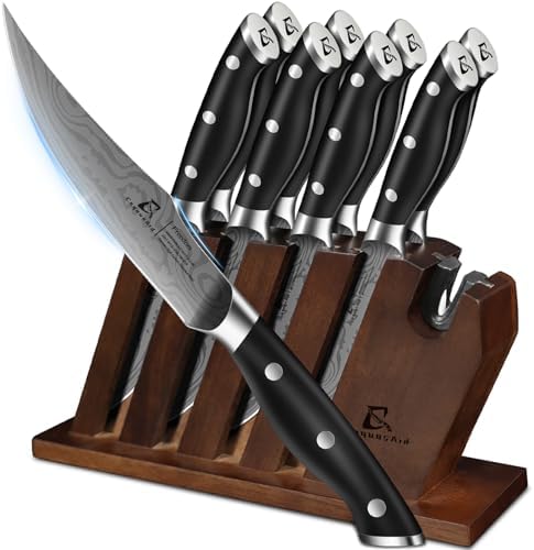 CoquusAid Steak Knives Set of 8 with Block Built-in Sharpener, 4.8 Inch by CoquusAid