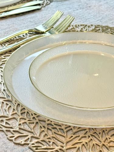 " OCCASIONS " 60 Plates Pack (30 Guests)-Heavyweight Wedding Party Disposable Plastic Plate Set -30 x 10'' Dinner + 30 x 7'' Salad/dessert plates (Reef - Ivory & Gold) - Image 3