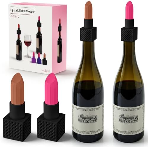 2‑Pack Silicone Wine Stoppers, Lipstick Shaped Bottle Stoppers by Aopigavi