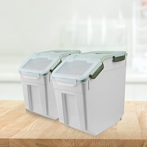 Large Flour Storage Container Bin 25lb, 4Pack Airtight Rice Storage Containers with Wheels Seal Locking Lid, BPA Free with Measuring Cup&Scoop for Flour, Rice, Grain(Green) - Image 5