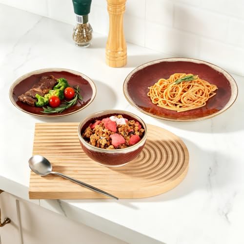 Sweejar 12 Pieces Ceramic Dinnerware Sets for 4, Burgundy Red - Image 4