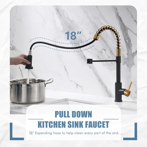 GIMILI Black and Gold Kitchen Faucet with Pull Down Sprayer - Image 3
