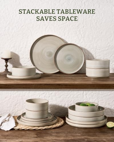 Famiware Stellar 16-Piece Dinnerware Set with Pasta Bowls, Matcha Green - Image 5