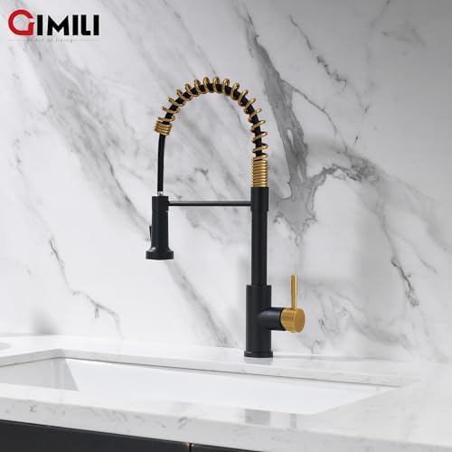 GIMILI Black and Gold Kitchen Faucet with Pull Down Sprayer - Image 6