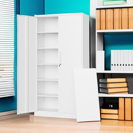 Letaya Metal Storage Cabinets with Lock Door,Steel Locker Garage Cabinets 5 Adjustable Shelves for Home,Office, Warehouse(White) - Image 5