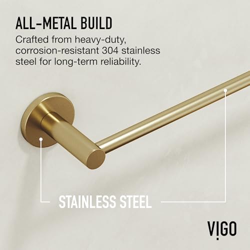 VIGO Cass 4 Pieces Bathroom Hardware Set, 24 inch Towel Bar, Hand Towel Holder, Robe Towel Hook, Toilet Paper Holder Wall Mounted, Stainless Steel Bath Accessory Set Matte Brushed Gold Finish - Image 6