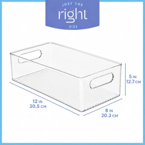 Plastic Food Storage 6 Pack Clear Container Bin with Handles for Organizing Kitchen, Pantry, Refrigerator, Freezer, Pantry, Cabinet, Closet, Bathroom. 12”x8”x5” - Image 3