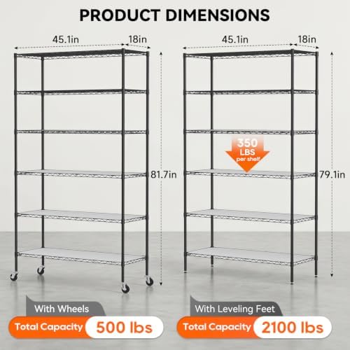 BestOffice | 6-Tier Wire Storage Shelves with PP Shim | 18x45x82 | Black - Image 3