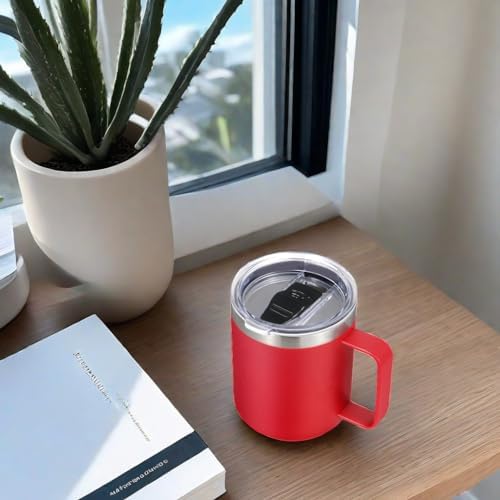 Volhoply 14oz Insulated Stainless Steel Coffee Mug with Leakproof Lid,Double Wall Vacuum Travel Coffee Cup with Handle,Reusable Metal Cups Tumbler,Camping Mugs Keep Hot&Cold,Ideal Gifts(Red,1) - Image 5