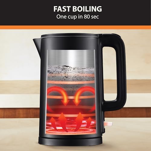 KRUPS 1.5L Electric Kettle Stainless Steel Cool Touch Interior, Fast Boiling, One Cup in 80 Seconds, Double Wall, Auto Off, Keep Warm, Hot Water Kettle Electric, Cordless, Black/White - Image 3