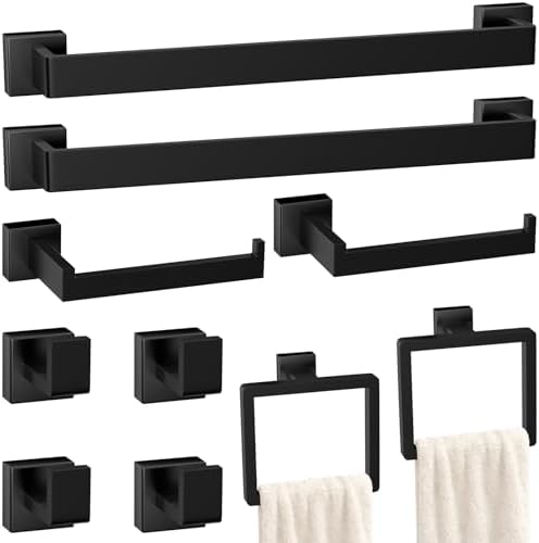 10-Pieces Matte Black Bathroom Accessories Set, 24 Inch Bath Towel Bar Set by PAHSFSLLC
