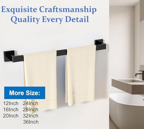 Towel Bar 2 Pack for Bathroom 28 Inch Matte Black Towel Holder 12/16/20/24/28/32/36 Inch Stainless Steel SUS304 Rustproof Towel Rack Modern Square Towel Rod for Bathroom Wall (2, Matte Black, 28 Inch) - Image 4