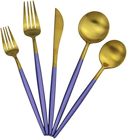 5-Piece Matte Gold Silverware Set, 18/10 Stainless Steel Satin Finish Flatware, Kitchen Utensil Set, Dishwasher Safe by Gugrida