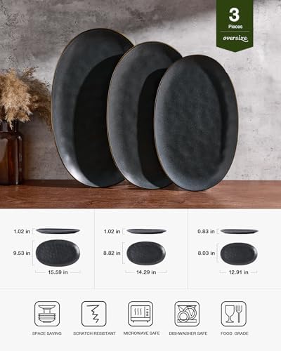 famiware Serving Platters Set of 3 Sizes - Oval, Matte Dark Charcoal - Image 2