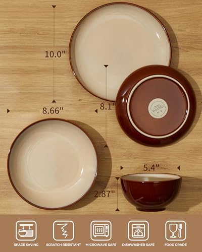 Pokini Stoneware Dinnerware Sets for 6, 24pcs Plates and Bowls Sets Dishes - Image 2