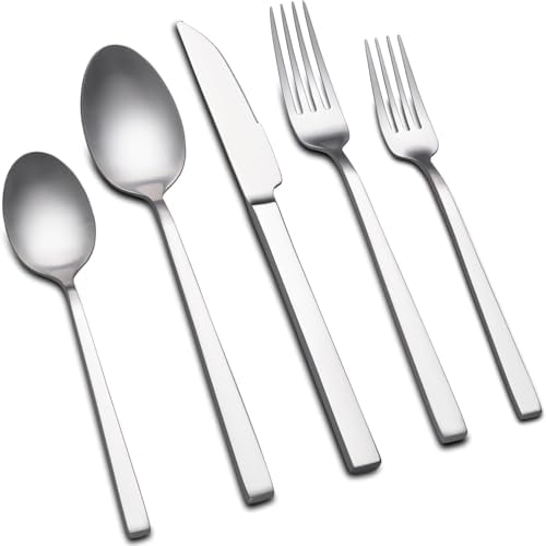 Matte Silverware Set for 4, Stainless Steel Forged Flatware Sets by Unknown