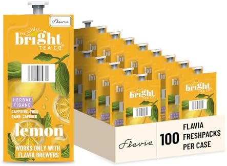 Flavia Bright Tea Co. Lemon Herbal Tea Freshpacks works only with Flavia Brewers (Case of 100) by Flavia