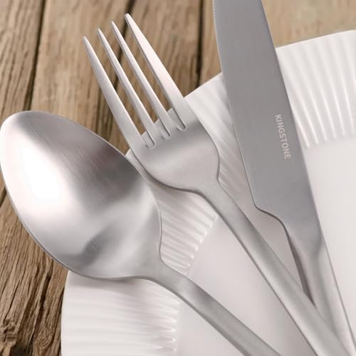 KINGSTONE 30 Pieces Silverware Set, Flatware Cutlery Set for 6, 18/10 Stainless Steel Silverware Utensils Minimalist Design Dishwasher Safe, Matte Silver - Image 5