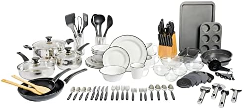 Gibson Home 95 Piece Kitchen in a Box Pots and Pans Cookware, Plates and Bowls Dinnerware, Cutlery Knife Block, Flatware Utensils, Tools & Gadgets, Storage, Glasses Set by GibsonHomewares