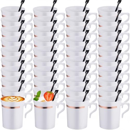 Bokon 100Pcs 8oz White Plastic Tea Cups with Handle & Spoon by Bokon