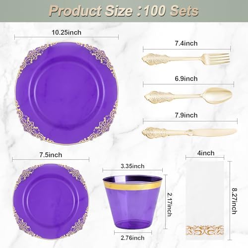 Bestluck 700PCS Clear Purple Plastic Plates for 100 Guests - Image 2