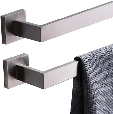 Bath Towel Bar, 24-Inch Towel Racks, Square Thicken Towel Holder, Wall Mounted Shower Towel Rail Hanger, Stainless Steel,Bathroom Accessories (Brushed Nickel, 2 Pack) by XiarnotogiHome