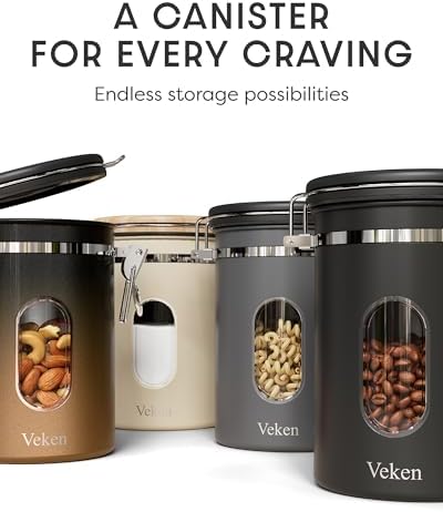 Veken Coffee Canister with Window, Airtight Stainless Steel Container,Date Tracker, Kitchen Food Storage Jars for Beans, Ground, Espresso, Rice,Tea,Sugar, Cereal, Gifts, Scoop,Copper, 22OZ (Pack of 2) - Image 6