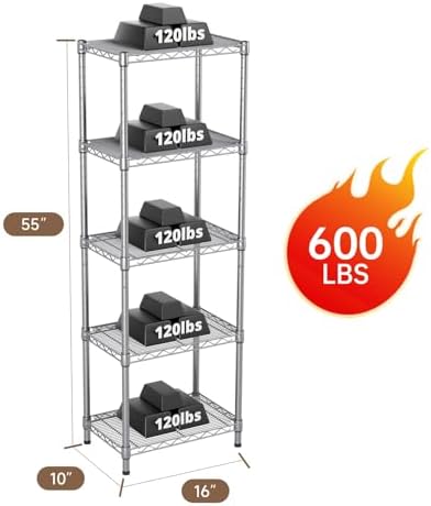 Golpart 5Tier Adjustable Storage Shelves Metal Wire Shelving Standing Shelf - Image 3