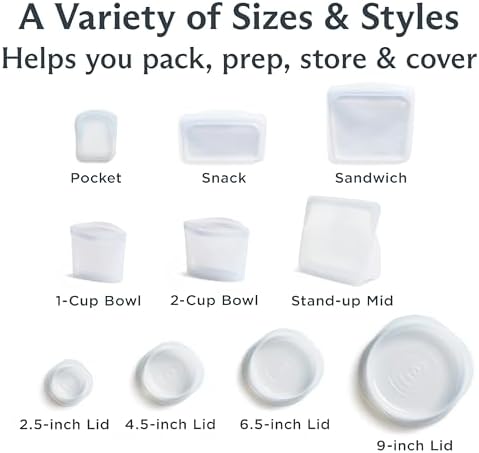 Stasher Reusable Silicone Bags and Stretch Lids, 10-Pack Starter Kit, Clear - Image 4