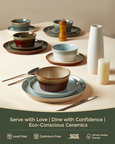 Pokini Ceramic Plates and Bowls Sets for 4, 12pcs Dinnerware Sets, Dish Set - Image 6