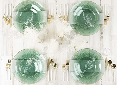 PLASTICPRO 32 Piece Combo Plates Set includes 16-7'' inch Plate & 16-10'' inch Plates Green Hammered Plastic Party Dish Premium ST patricks day Party Dishes - Image 3