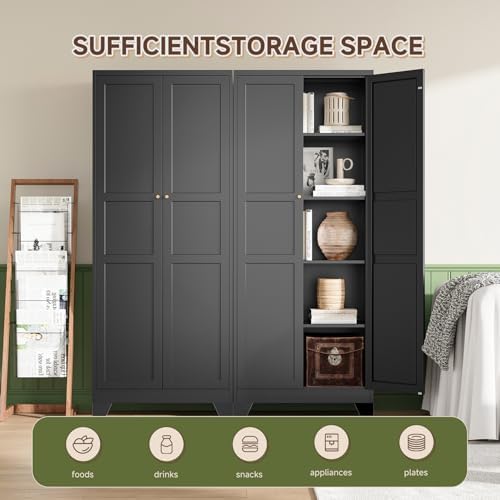 Letaya 75" H Metal Storage Cabinet with 2 Doors and 4 Shelves,Tall Kitchen Pantry Cabinets,Farmhouse Utility Pantry Organizers for Cupboard/Dining/Bathroom/Home Office/Garage Room,Black - Image 4