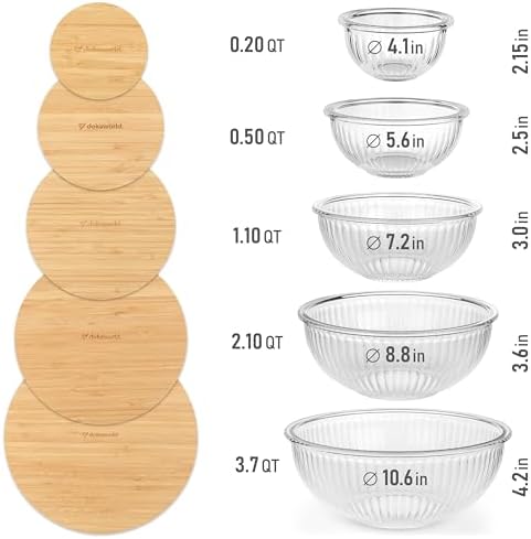 Stackable Glass Mixing Bowls with Bamboo Lids Set of 5 - Image 2