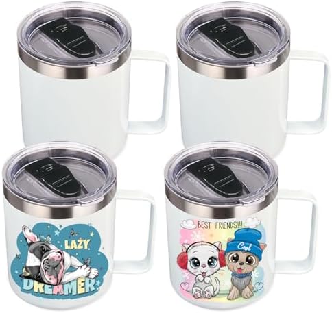 Volhoply 14oz sublimation Insulated Stainless Steel Coffee Mug with Lid Bulk 4 Pack,Double Wall Vacuum Travel Coffee Cup with Handle,Reusable Metal Cups Tumbler,Camping Mugs Keep Hot(Sublimation,4) by LiveFully%EF%BC%8CDrinkFreely%E2%80%94KeepGoingwithVolhoply%EF%BC%81