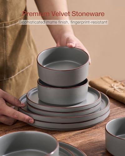 Famiware Nebula Ridge 18-Piece Stoneware Dinnerware Set, Dark Gray - Image 4