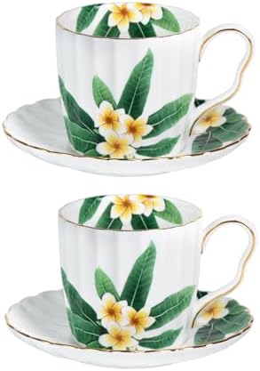 KAMMAK Tea Cups and Saucers Set of 2, Porcelain Coffee Cups, JBE012 by KAMMAK