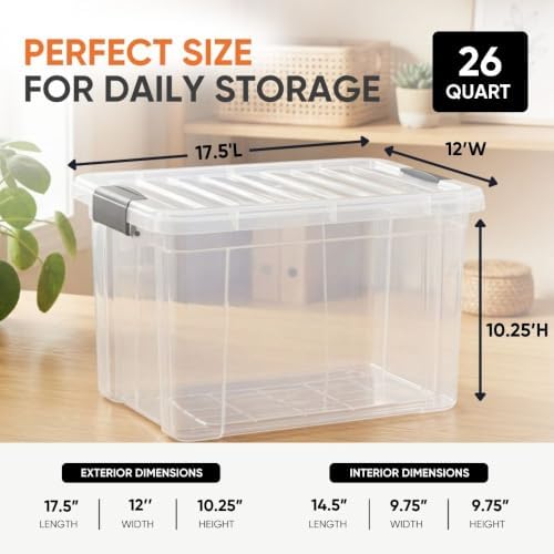 Superio 26.5 Quart Clear Plastic Storage Boxes with Lids, Stackable Organizer Containers, BPA-Free Storage Bins for Home, Office, School & Dorm, 6 Pack - Image 3