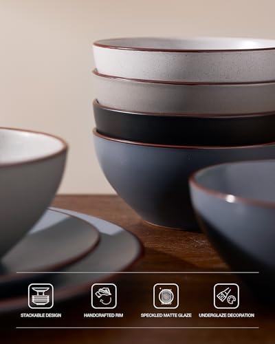 Famiware Venus Stoneware Dinnerware Sets with Pasta Bowls, Dishes Set for 4 - Image 6