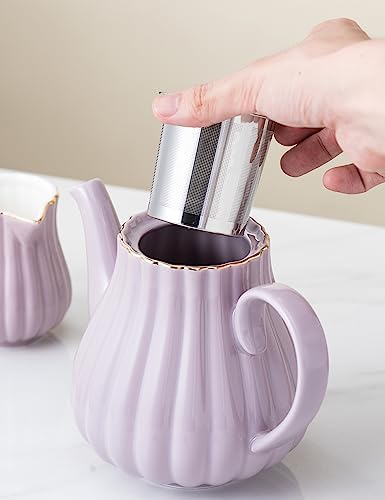 CLAY TONIC-8 OZ Porcelain Purple Coffee/Teacup and Saucer Set with Holder - Image 4