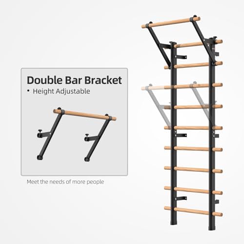 DHT Wood Stall Bar, Swedish Ladder Suspension Trainer with 9 Strategic Rods, for Home, Gym, School and Clinics, Black - Image 2