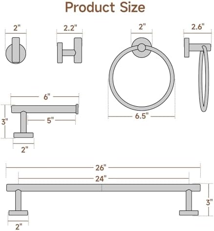 USHOWER 8PCS Polished Chrome Bathroom Hardware Set, 24-Inch Towel Bar Set - Image 2