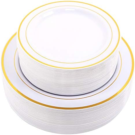 WDF 60PCS White Gold Plates Disposable - Gold Thanksgiving Plastic Thab Plates, Including 30-10.25inch Gold Dinner and 30-7.5inch Salad/Dessert for Thanksgiving/Friendsgiving/Fall Harvest by WDF