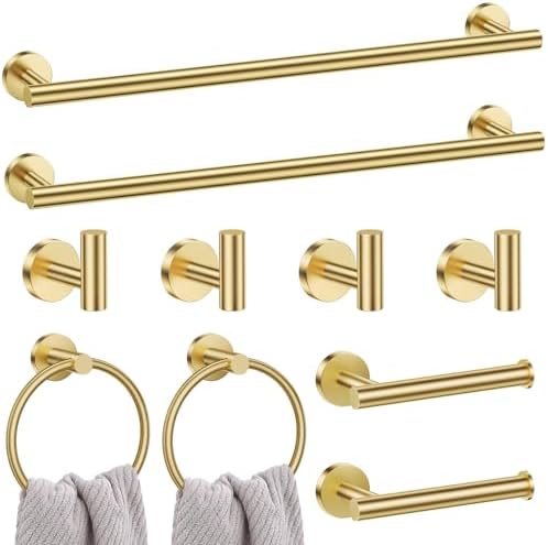 Lairuier Brushed Gold Bathroom Hardware Set, 10PCS Towel Bar Set Wall Mount by LairuierBathroomHardwareSet