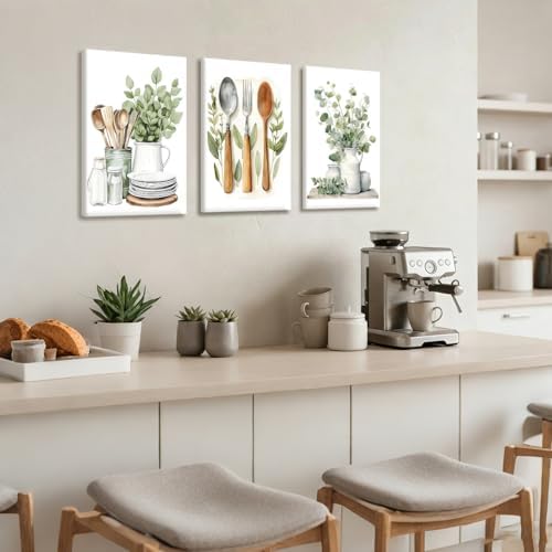 Doqueodas 3Pcs Sage Green Farmhouse Kitchen Canvas Wall Art 12x16Inch Frame - Image 6