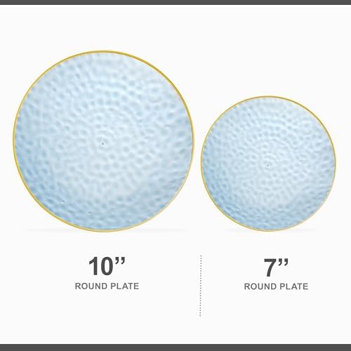 PLASTICPRO 128 Piece Combo Plates Set includes 64-7'' inch Plates & 64-10'' inch Blue Hammered Plastic Party Plate Premium heavyweight Elegant, Disposable, Tableware, Dishes, - Image 4