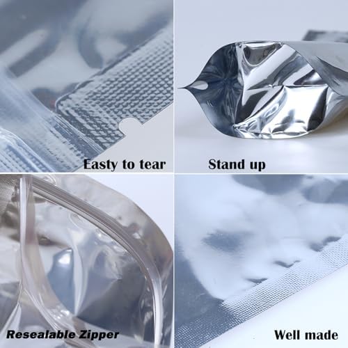 200-Pack Reclosable Small Mylar Bags for Food Storage 3.5" x 5.5" Stand Up Pouch Bags Bulk Resealable Smell Proof Aluminum Silver Foil Bags with Clear Window Kitchen Storage Edible Packaging - Image 3