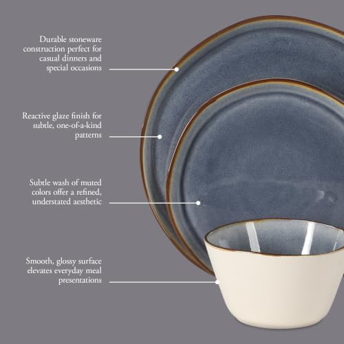 Gibson Elite Algeria River Plates and Bowls Sets, 12-Piece Stoneware Dinnerware Sets, Reactive Glaze Dish Set - Blue - Image 3